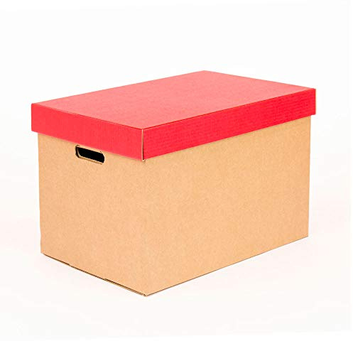 ONLY BOXES, Cajas de almacenamiento con tapa roja mate, Cajas para mudanza y almacenaje de cartón con asas, Cajas se cartón muy resistente, 53.2x33.1x32.5 (largo x ancho x alto) en cm, 2 Unidades