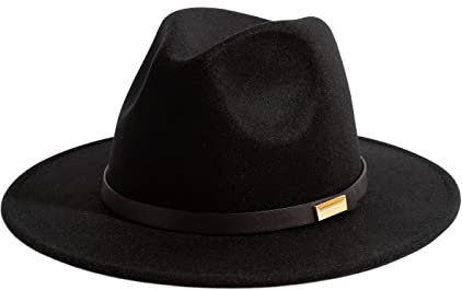 Gossifan Cappelli Fedora da Uomo a Tesa Larga Cappello Panama con Cintura Classica-A Cintura Nero