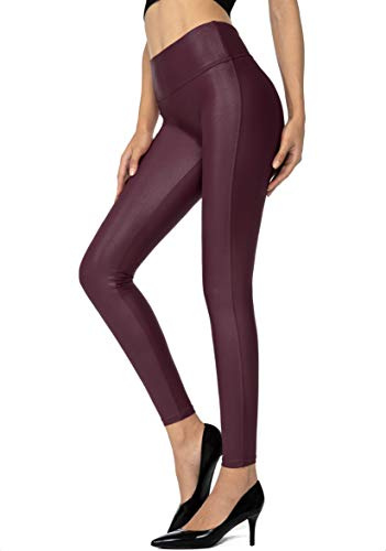 SANTINY Women's 25.5''/27'' Faux Leather Leggings Pants Stretch High Waisted Tights for Women(Wine Red_S)