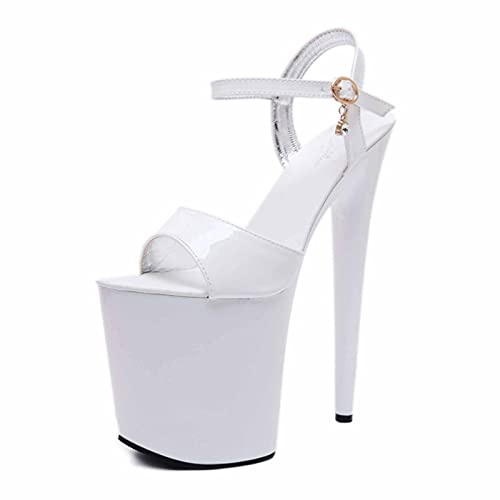 20 cm/7.87 IN Tacchi da donna alla caviglia Peep Sandali da donna Piattaforma Open Toe tacco alto Stiletto scarpe da corte sexy Pole Dance scarpe tacchi alti Pole Dance, bianco, 41