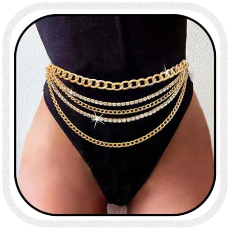 COSYDAYS Rhinestone Chain Belt Gold Sparkly Waist Chains Fashion Body Chain Jewelry for Women
