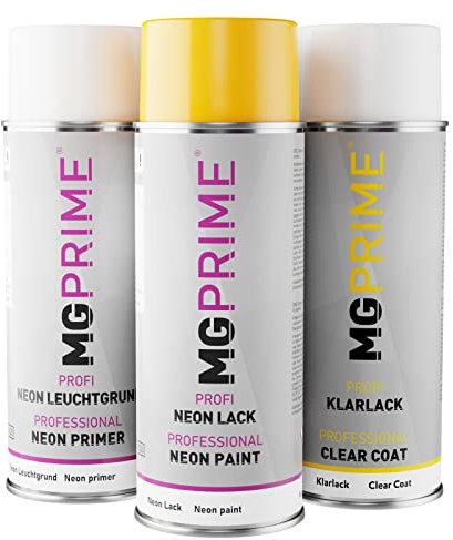 MG PRIME Neon paint Neonorange Spray can set fluorescent and high-gloss 3 spray cans of acrylic paint, each 400 ml, quick-drying, luminous base, neon paint, clear coat