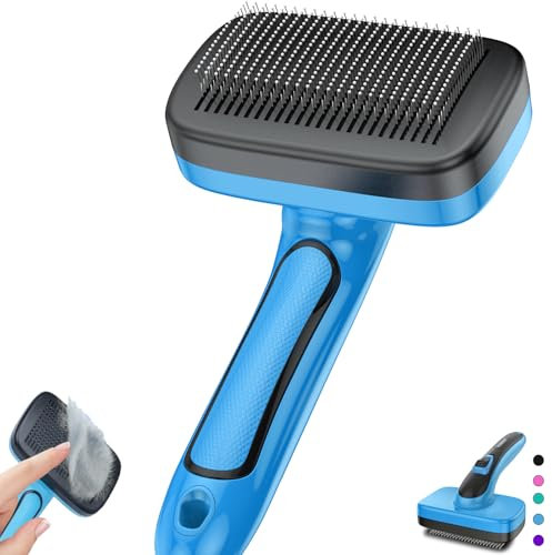 YOPETAYU Hundebürste für Hunde, Katzen und Haustiere, selbstreinigend, gegen Unterwolle und loses Fell, reduziert Haare, sanft zur Haut, für große, mittelgroße und kleine Hunde sowie Katzen, blau