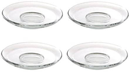 Cabilock Clear Glass Saucers for Tea Cups 3.54 Inch Round Coffee Cup Saucers Set of 4 Decorative Plates for Snacks Desserts Home Cafes