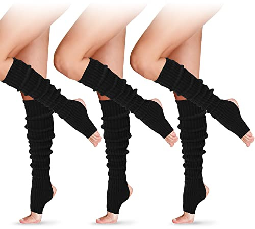 SATINIOR Scaldamuscoli lunghi per le donne 61 cm sopra il ginocchio in maglia a coste scaldamuscoli staffa yoga anni '80 festa danza danza danza forniture, nero, taglia unica