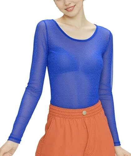 Miss Rouge Camiseta, Top de Voile, Brillante/con lentejuelas, azul real, Talla única