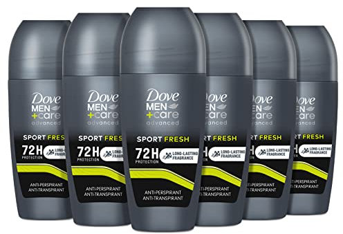 Dove Men+Care Deodorante Roll On Advanced Care Sport Fresh, Deodorante Uomo Antitraspirante Senza Alcol, con 1/4 di Crema Idratante, Protezione Fino a 72 Ore, 6 Pezzi da 50 ml