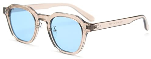kachawoo Polarisierte Sonnenbrille Frauen TR90 Rahmen Sonnenbrille Polygon Männer Retro Gläser (brown with blue)