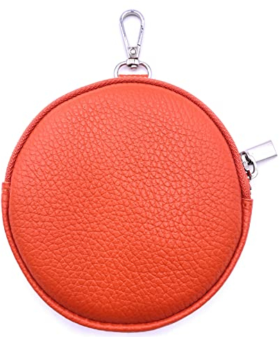 FASHION YOU WANT Damen Münzbörse aus echtes Leder, kleine Geldbörse mit Reißverschluss, Mini Portemonnaie Coin Pocket für Frauen Mädchen Kinder (dunkelorange)