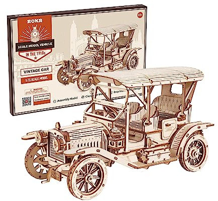 ROKR 3D Puzzle Holzpuzzle Modellbau Car Holzbausatz Holzmodelle Bausätze Erwachsene Oldtimer, Vintage Car