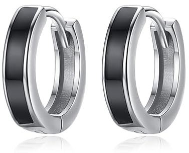 TANGPOET Schwarz Creolen für Herren 925 Sterling Silber Kleiner Schläfer Ohrring Damen Huggie Ohrringe Geschenke für Jungen Frauen Beste Freunde, 20mm