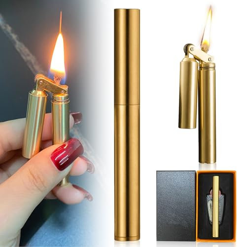 Vegena Vintage Fackel Feuerzeug, Grabenfeuerzeug mit Winddichtem Petroleumfeuerzeug, Faltbares Tragbares Mini-Feuerzeug mit Geschenkbox
