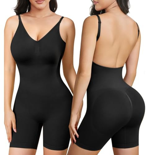 SHEKINI Dam Bodysuit Elegant Rygglös Sommar Bodysuit Shapewear Bodysuit Butt Lifter Lagring Shorts Boxershorts Sömlös Push-up Board Shorts, Svart, L