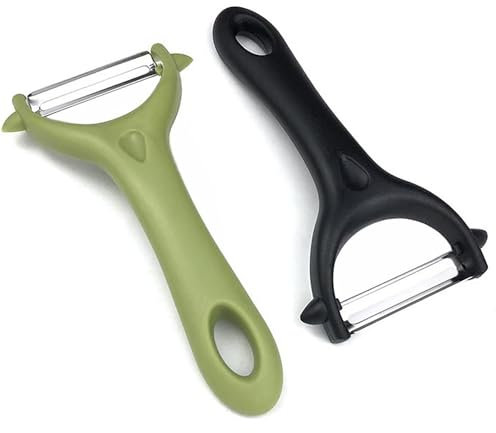 BELSVOR 2 pelapatate, 2 pelapatate in acciaio inox, 14,5 × 7,5 cm, pelapatate nero e verde, pelapatate a risparmio di patate, ravanelli, cetrioli, mele e altre frutta e verdura