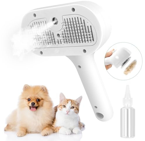 ETACCU Katzenbürste mit Dampf, 3-in-1-Katzendampfbürste zum Entfernen von Haaren Pflegen, Dampfbürste für Hunde/Katzen, zum Entfernen von verfilztem, losem Haar, selbstreinigende Haustierdampfbürste