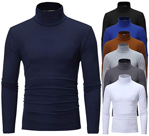 Mens Thermal Baselayer T Shirt Top Cotton Sweater Roll Neck Undershirt Thermal Pullover Top Mens Turtleneck Long Sleeve Shirts Slim Fit Thermal for Men Basic Lightweight Winter Warm (Navy, M)