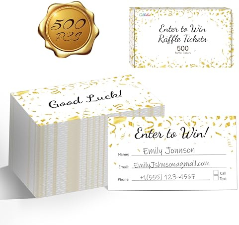 500 PCS Boletos de Rifa, Tarjetas de Formulario de Participación con Espacio para Nombre, Dirección de Correo Electrónico, Número de Teléfono, Tarjetas de Concurso para Rifas, Buzón, 50/50, Subasta