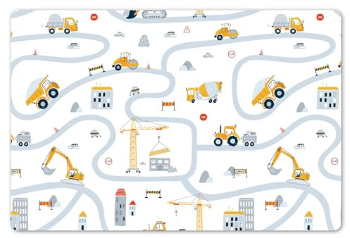 KitchenYeah© Platzsets Abwaschbar 6-Teilig 45x30 cm Tischsets Platzdeckchen Platzset Unterlage Tischset Esstisch Edle Tischunterlage Placemat Kinder - Baustelle - Kran - Traktor - Muster