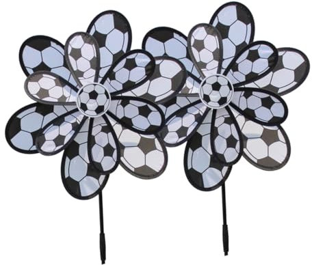 TOYANDONA 2pcs Double-Layer Cloth Football Pattern Windmill Photo Props Outdoor Garden Party Pinwheel Toy Stripe Decoration