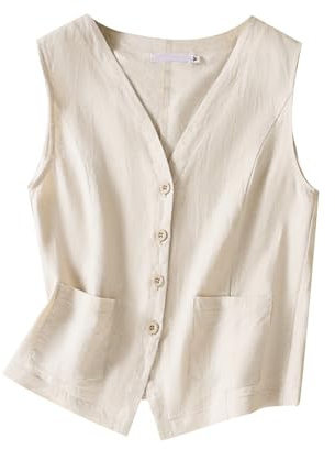 MINTLIMIT Women's Linen Vest Casual Button Down Sleeveless Blazer Tank Top Lightweight Jacket Waistcoat Vest