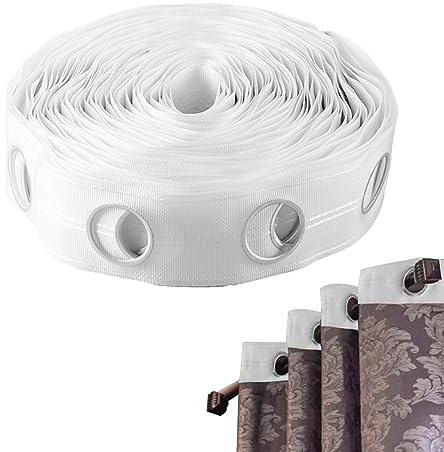 Nastro per tende con occhielli per tende, 10 m, 60 fori, 42 mm, rotondo, anti-UV, pieghevole, in polipropilene, per drappeggi