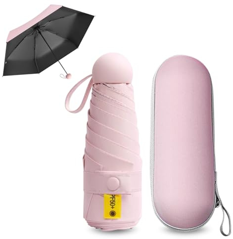 FANSEZQ Sun Umbrella, Mini Travel Umbrella With Case Small Compact Protection Sun Lightweight Tiny Pocket Umbrella