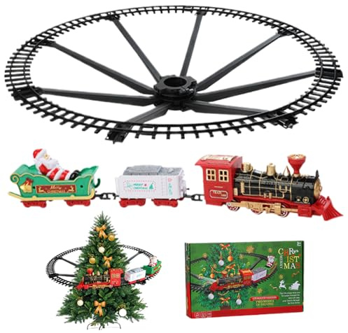 Christmas Train Set Electric Christmas Tree Train Set Around The Tree with Light and Sound 2 Carriage Simulation Gifts for Kids, No Battery