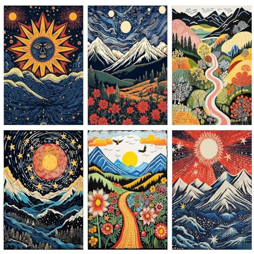 BEAYIOU 6 Pack Landscape Paint by Numbers Kit for Adults Beginner, Adult Paint by Number Kits on Canvas UnFramed,Oil Painting by Numbers for Home Decor 9.8x13.8inch