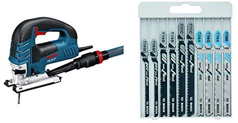 Bosch Professional GST 150 BCE - Sierra de calar, profundidad corte 150 mm, en maletín, 780 W + Bosch 2607010630 - Hojas de sierra de calar Basica para Metal y Madera - Juego de 10 unidades