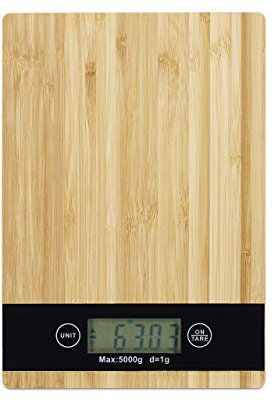 Relaxdays Digitale Küchenwaage Bambus, LCD-Display, Touch, Tara-Funktion, Tragkraft 5 kg, Digitalwaage, BxT: 23 x 16 cm, natur, Bamboo, braun