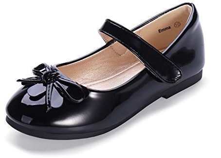 Hehainom Girls Dress Shoes Toddler Little Kid Flats Mary Jane School Bowknot Flower Girl Party Ballerina Flat Shoes(Black Patent 13 M US Little Kid)