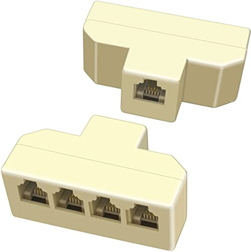 NECABLES 2Pack Phone Splitter 4 Way Telephone Adapter RJ11 6P4C 1 Female to 4 Females for Landline and Fax Ivory