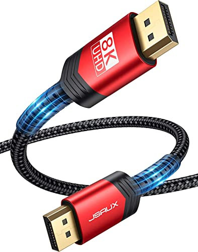 JSAUX DisplayPort Kabel 1.4 2m, 32.4 Gbps High Speed DP 1.4 8K@60Hz HDR, 4K@144Hz/120Hz, 2K@240Hz 165Hz 144Hz DSC 1.2, 3D Kompatibel mit FreeSync und G-Sync Gaming Monitor Grafikkarte Laptop TV -Rot