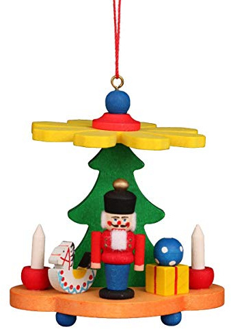 3 Green, Red, and Yellow Colorful Pyramid with Nutcracker Collectible Christian Ulbricht Ornament