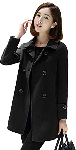 Ylingjun Black Pea Coats for Women 2025 Double Breasted Fall Winter Wool Coat Jackets (Black, XS)