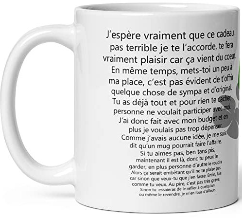 Kalféa Mug Humour Tasse cadeau amour texte chiant trèfle à 4 feuilles porte bonheur Idée Cadeau Originale drôle Anniversaire Noël Fête ami collegue homme femme