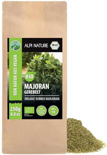 Alpi Nature Mejorana Seca Orgánica 250g, Mejorana Especia Frotada para Cocinar y Preparar Té