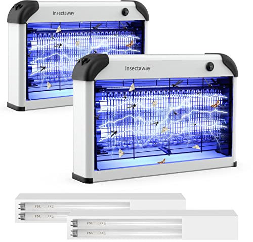 Lampe Anti Moustique, 2PCS Tue Anti Mouche Eléctrique 2400V Grille Double Face, Lampe Anti-Moustique Interieur 20W 2 lumière UV, Tueur d'Insectes Electrique, Fourni avec 2 Lampes UV supplémentaires