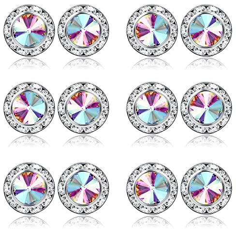 BESTEEL Rhinestone Earrings Round Shaped Acrylic Stone Inside Crystal Halo Stud Earrings for Dance Competitions Stage Opera Performance Wedding Party Earrings Jewelry 15mm(AB colorful)
