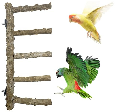 Allazone 3 PCS Nature Wood Bird Ladder Perch Nature Wood Stand Parrot Chew Toy Cage Hanging Pet Cage Bird Climbing Step Ladders for Small Animal