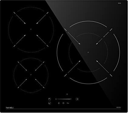 Hermitlux Table de Cuisson à Induction 3 Feux avec Fonction Boost, 9 Niveaux de Puissance, Verrouillage Enfant, Adaptée aux Casseroles en Fer et en Acier Inoxydable, Noir