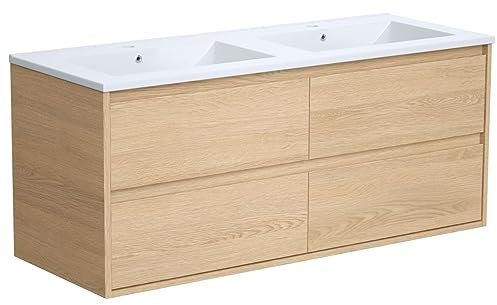 Vente-unique-Mobile per bagno sospeso con lavabo da incasso 120 cm Placcatura rovere - MILIPAM