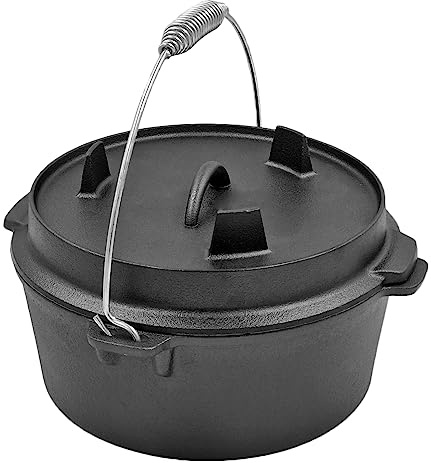matrasa 2 in1 Dutch Oven - Grilltopf mit Pfanne als Deckel - Feuertopf Camping Topf Gusseisen 3,5 L 25x16cm