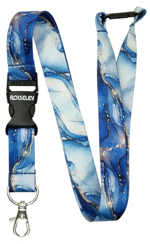 ROLSELEY Marble Lanyard Neck Strap with Detachable Metal Clip & Safety Breakaway for ID Badge Holder and Passes for Everyday Use at Office, School, Events - Office Gift Idea - BLUE MARBLE Pattern