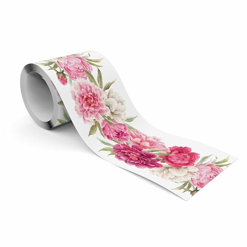 Muralo - Bordo autoadesivo – Bordo da parete – Decorazione da parete – Decorazione da parete per pareti, mobili, soffitti, carta da parati, rivestimenti murali, porte – Peonie rosa – Larghezza 10 cm x