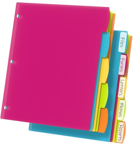 HABGP 3 Ring Binder Dividers with Tabs, 10PCS/2 Set Plastic Dividers for 3 Ring Binder, 5 Tab 3 Hole Punch Dividers Color Pages,Tabbed Index Dividers