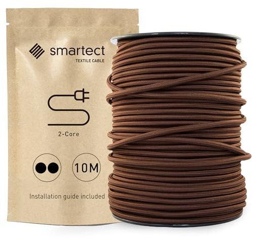 smartect Cable Textil en Color Marrón, Cable Electrico 2 Hilos de 10 Metros (2 x 0,75 mm²) Cuerda para Lampara con Revestimiento Textil para su Proyecto DIY