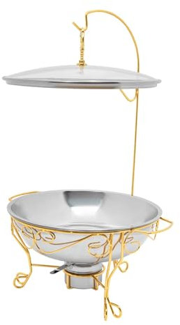 Soporte redondo de acero inoxidable para platos de cocina, calentador de alimentos, juego de buffet con tapa para fondue, calentador de alcohol para buffets y restaurantes