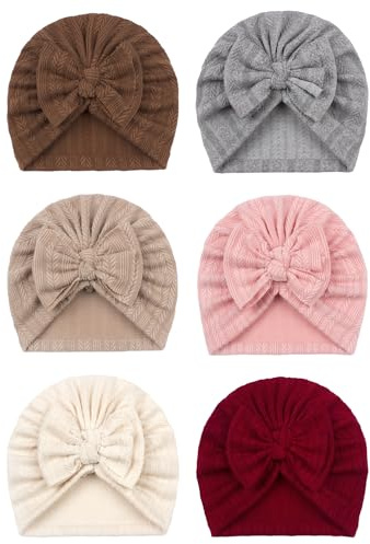 6 Piezas De Gorros para Bebé, Lindo Gorro con Orejas De Trigo, Gorro Turbante para Bebé, Gorro para Bebé con Lazo, Gorro Elástico Suave para Bebé (6 Colores)