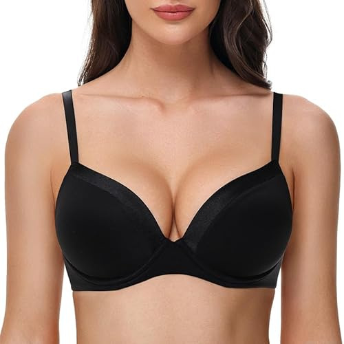 Deyllo Push Up Soutien Gorge Invisible T-Shirt avec Armature rembourré Brassiere Noir 85F